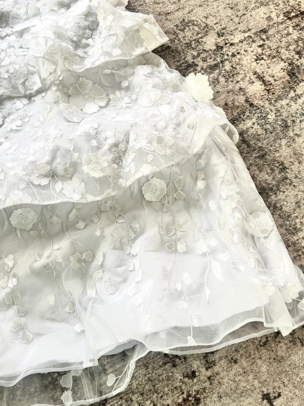 Strapless Tiered Floral Lace Wedding Gown | 3D Appliqué Boutique Size 10 - Picture 7 of 13